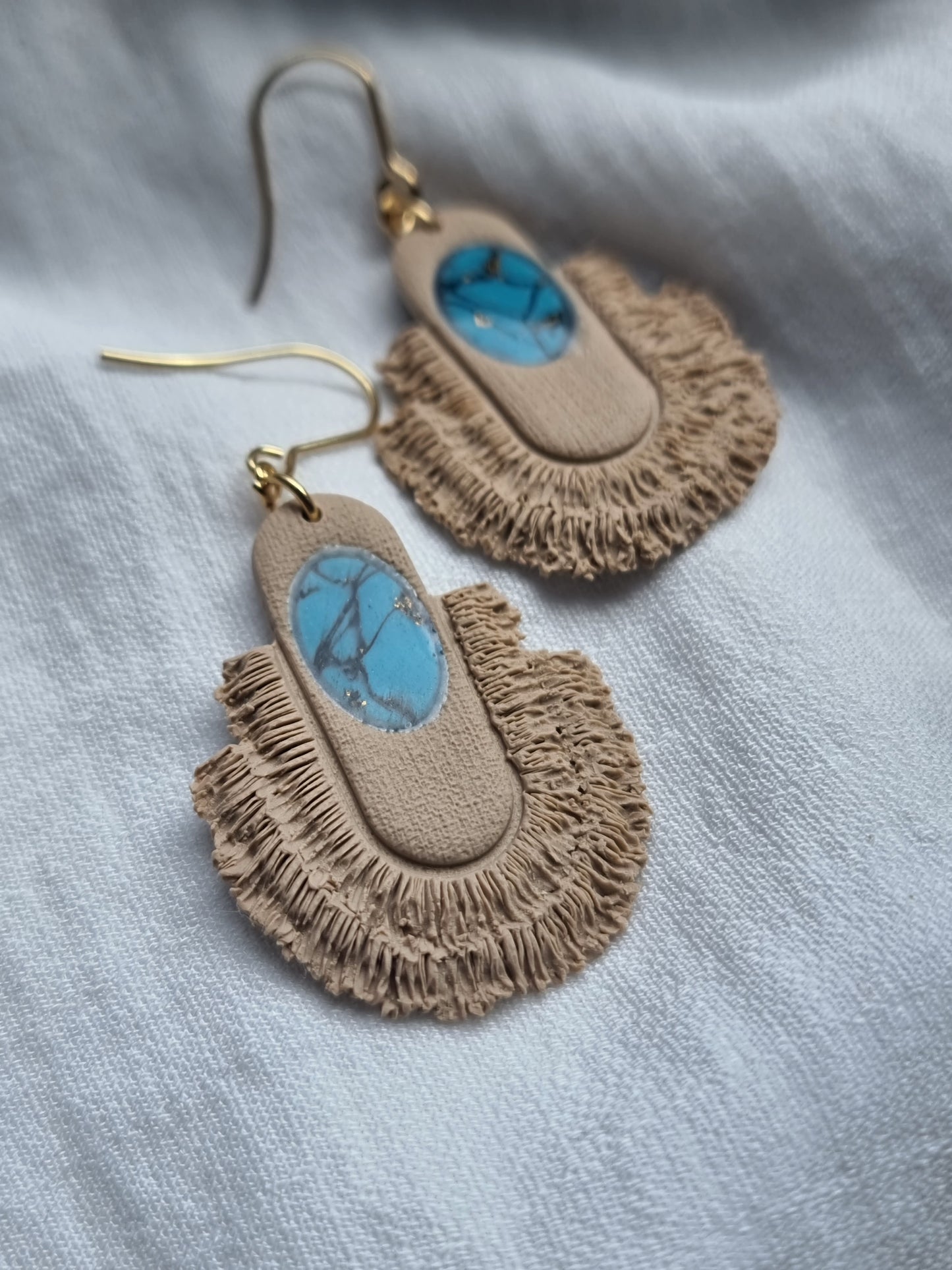 Faux tassle tan & turquoise dangles