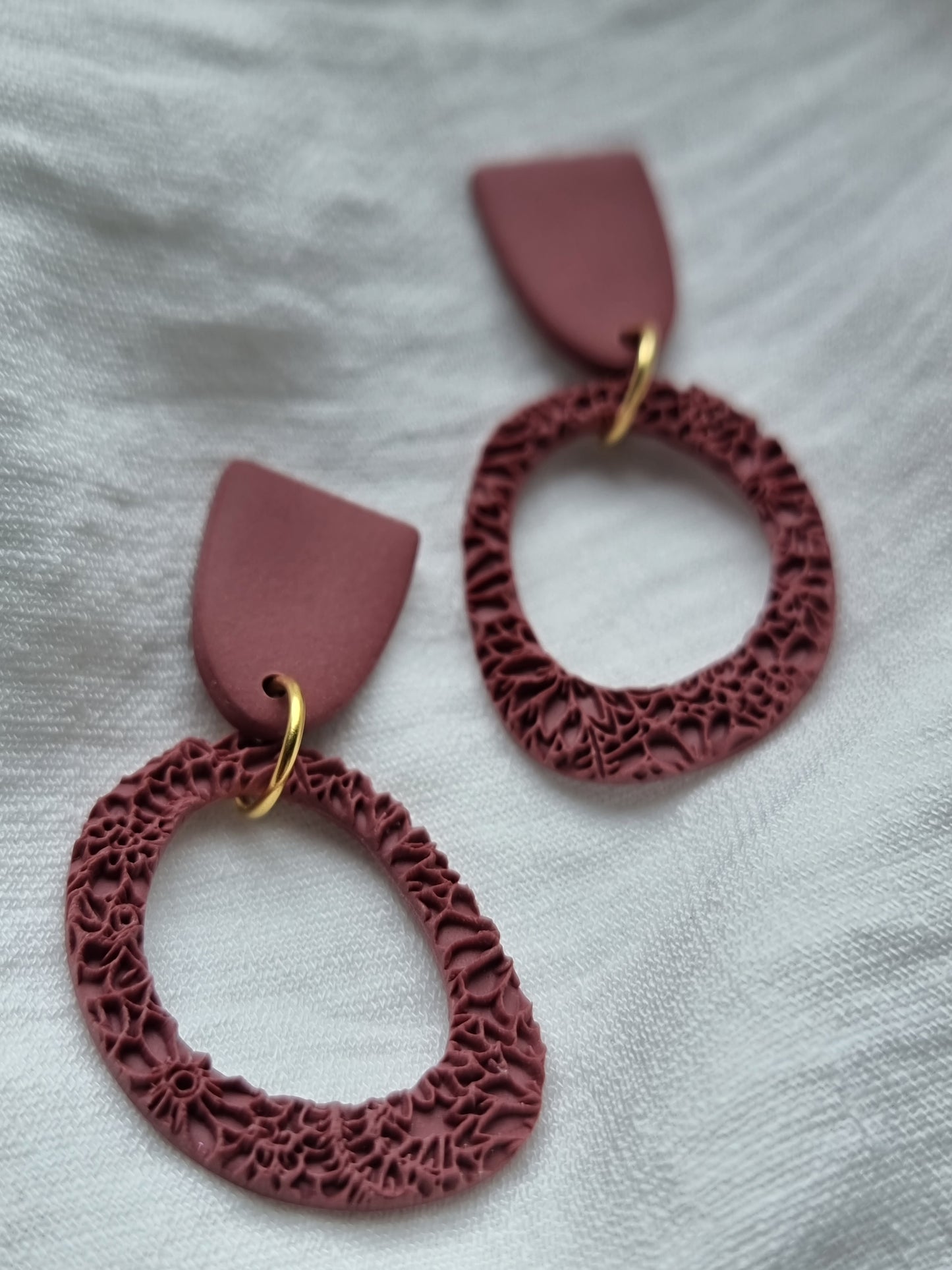 Textured hoop dangles| Terracotta| can be switched for silver