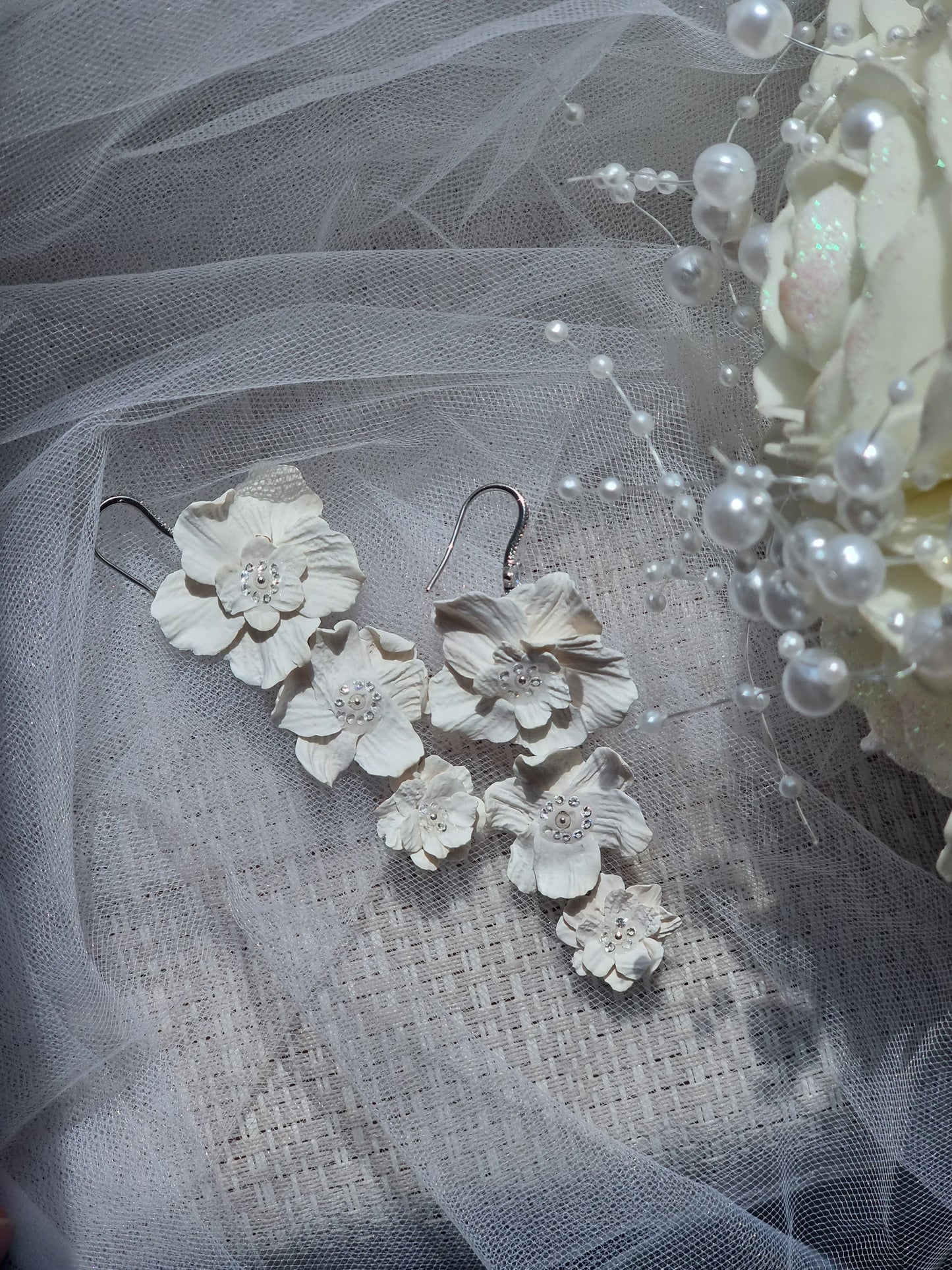 White Floral Bridal earrings
