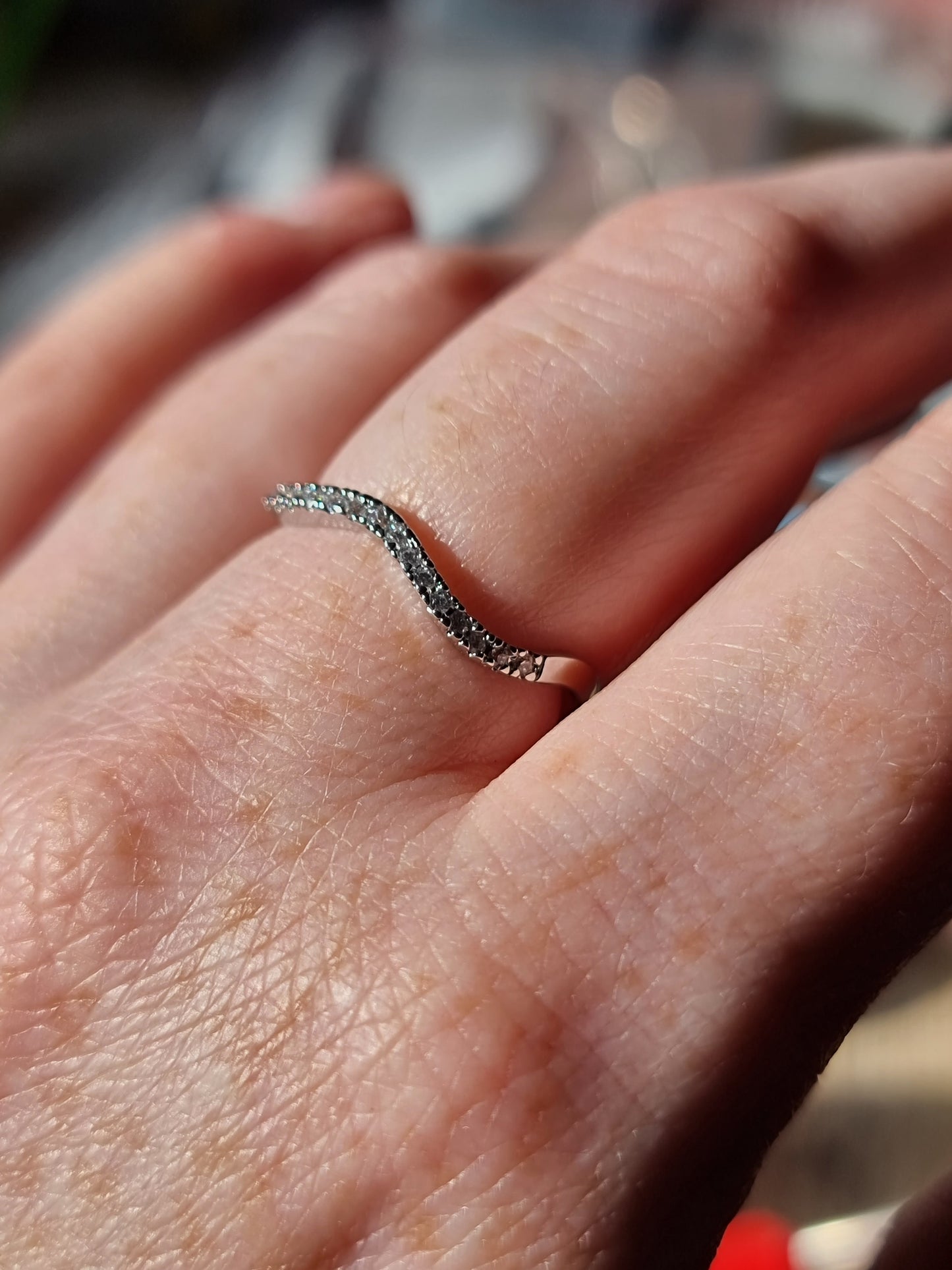 Silver curve CZ adjustable ring
