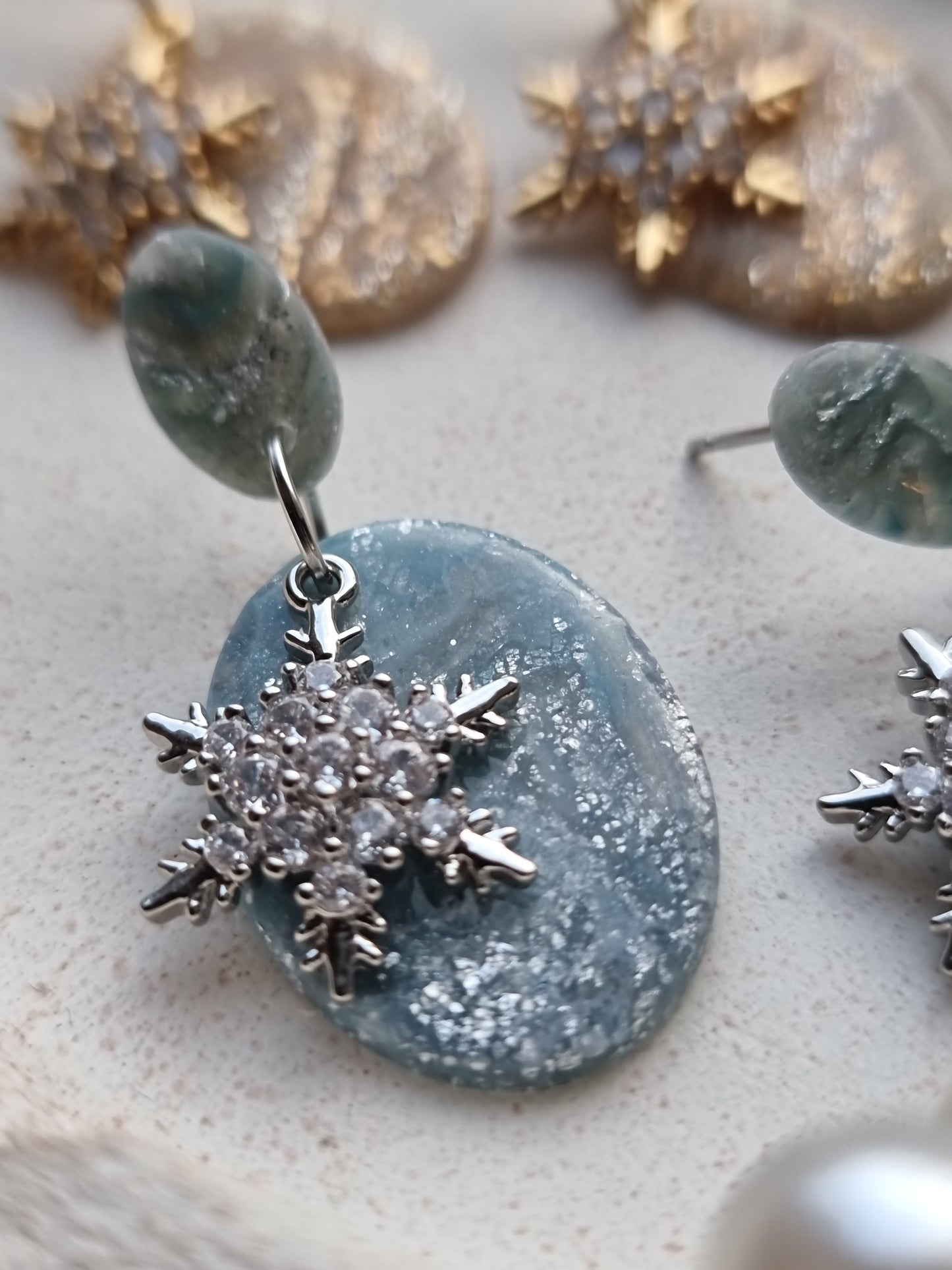 Snowflake dangles blue and silver