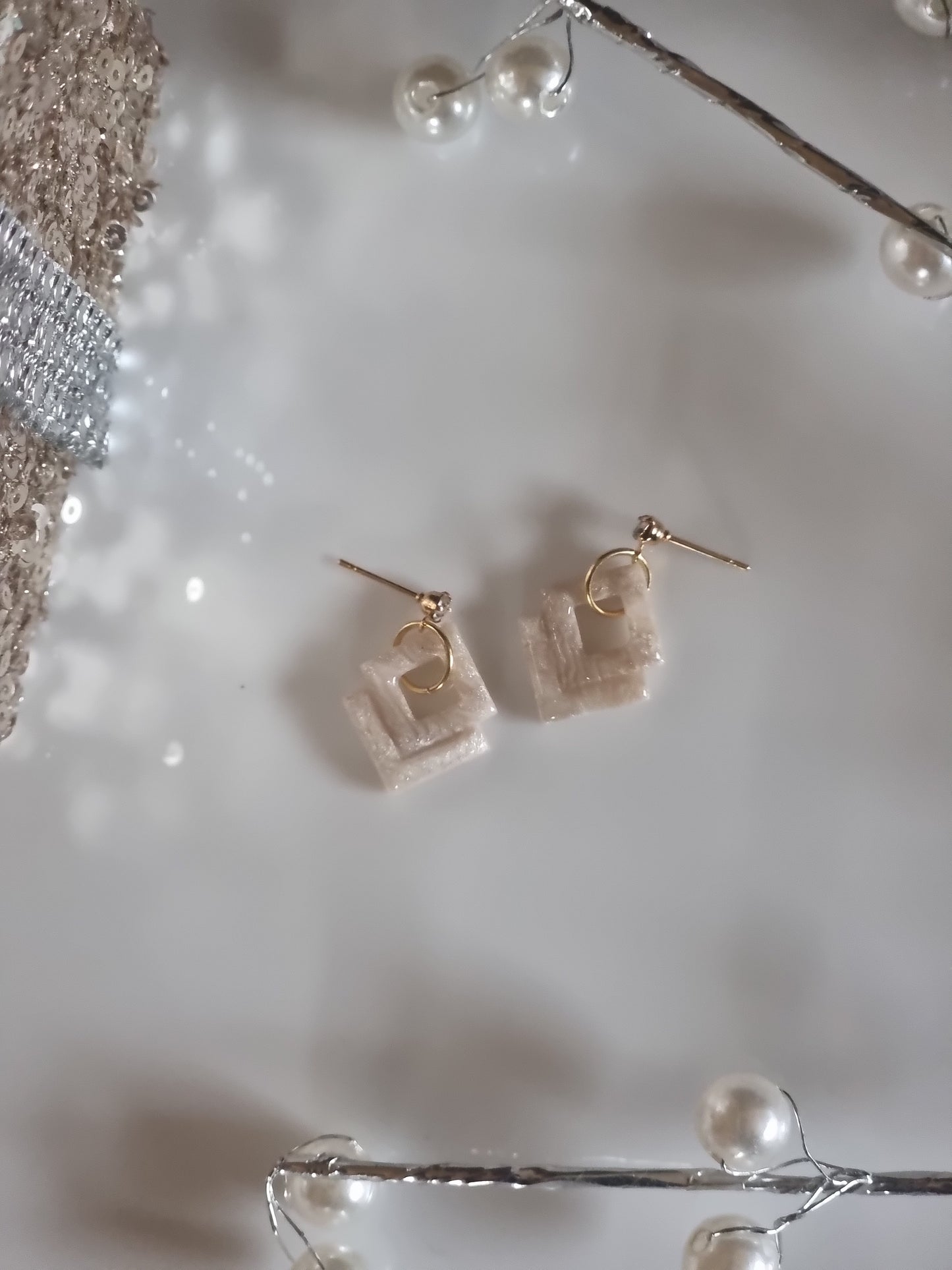 CZ pearl marble dangles