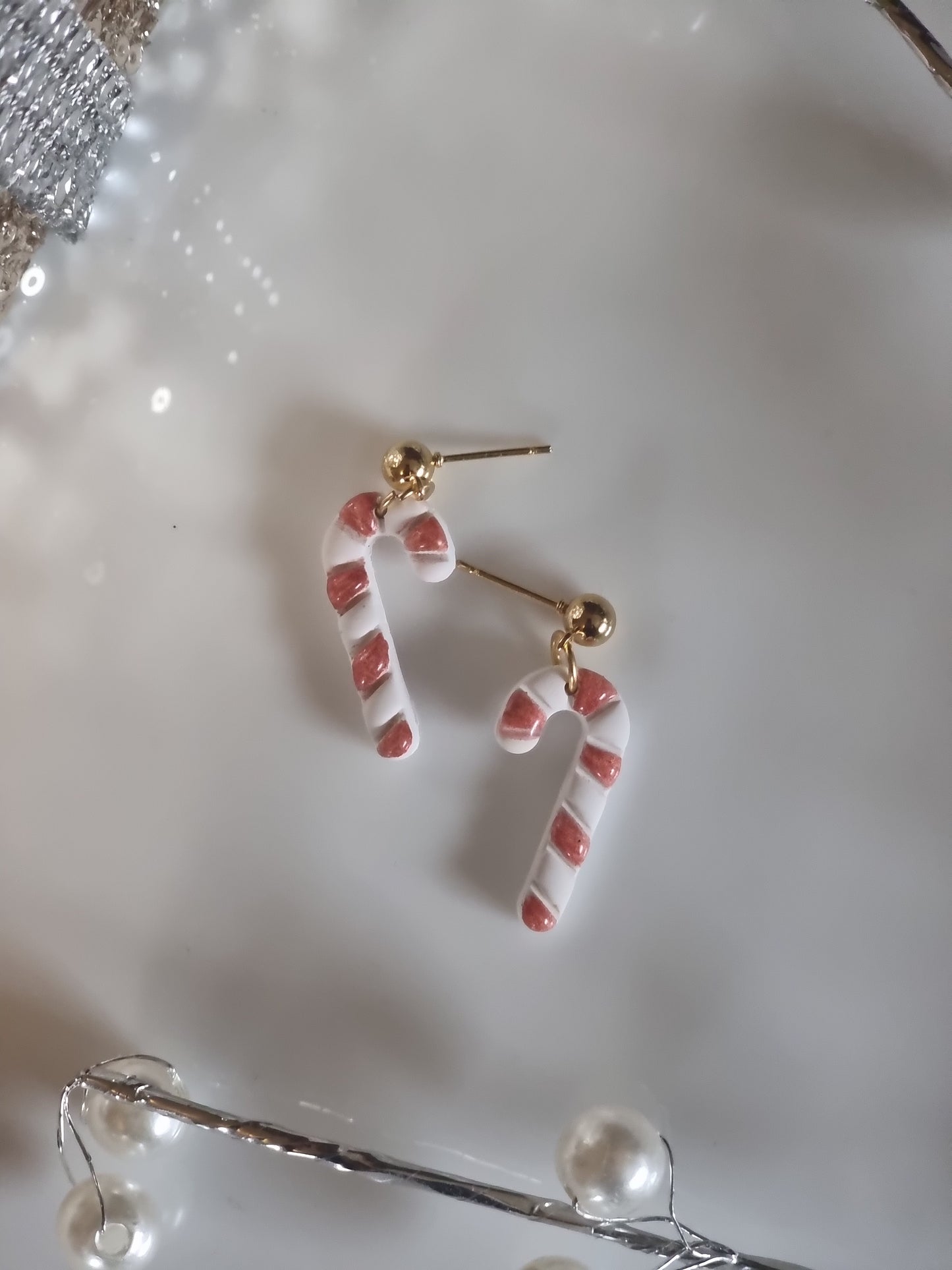 Candy cane dangles| Can be switched for silver/fish hook