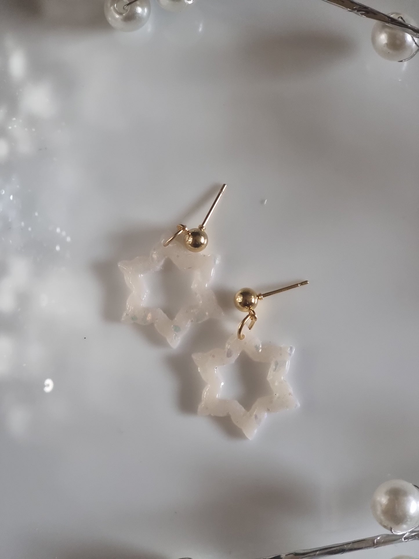 Opal snowflake dangles| can be switched for silver/ fish hook