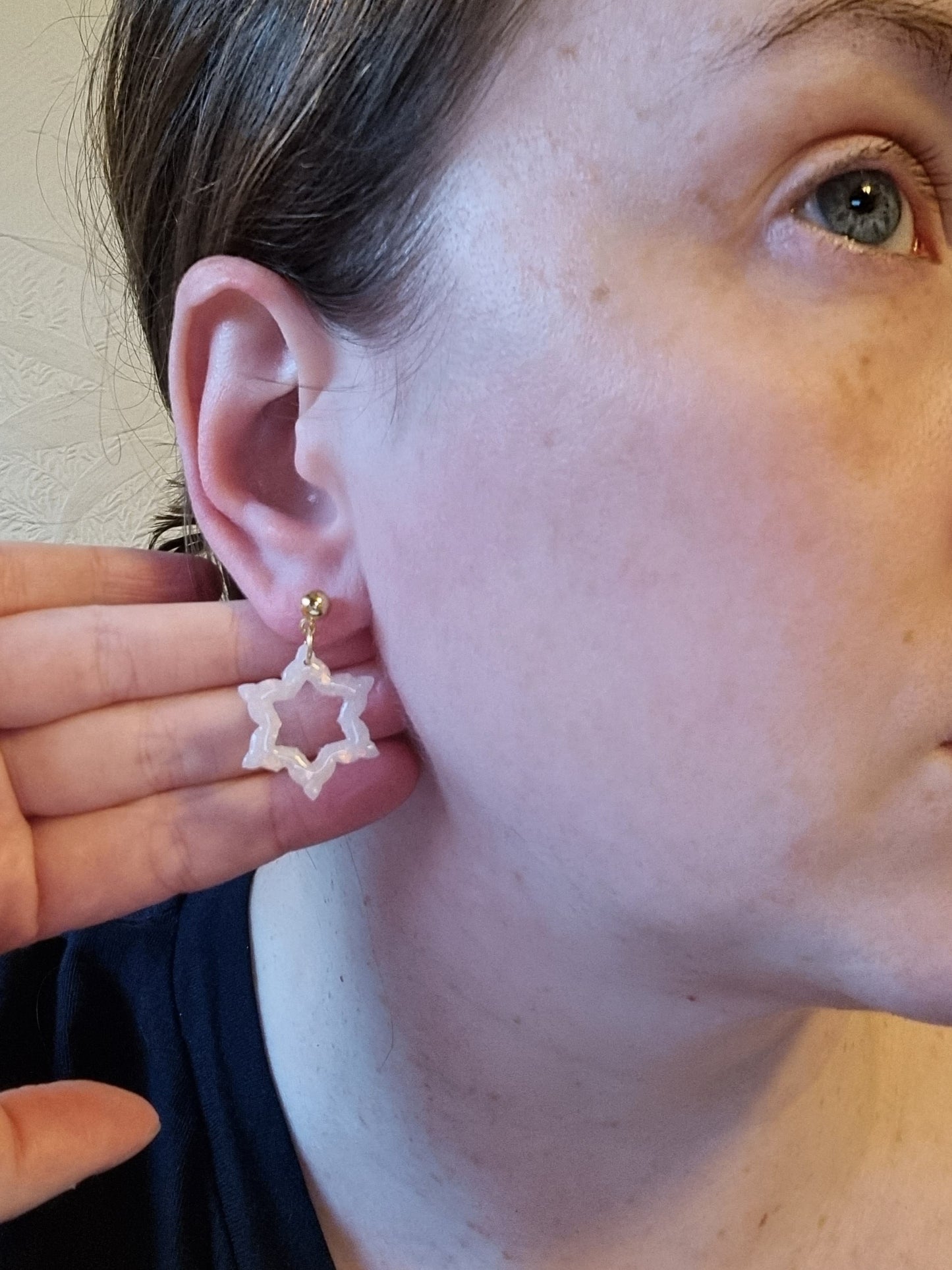 Opal snowflake dangles| can be switched for silver/ fish hook
