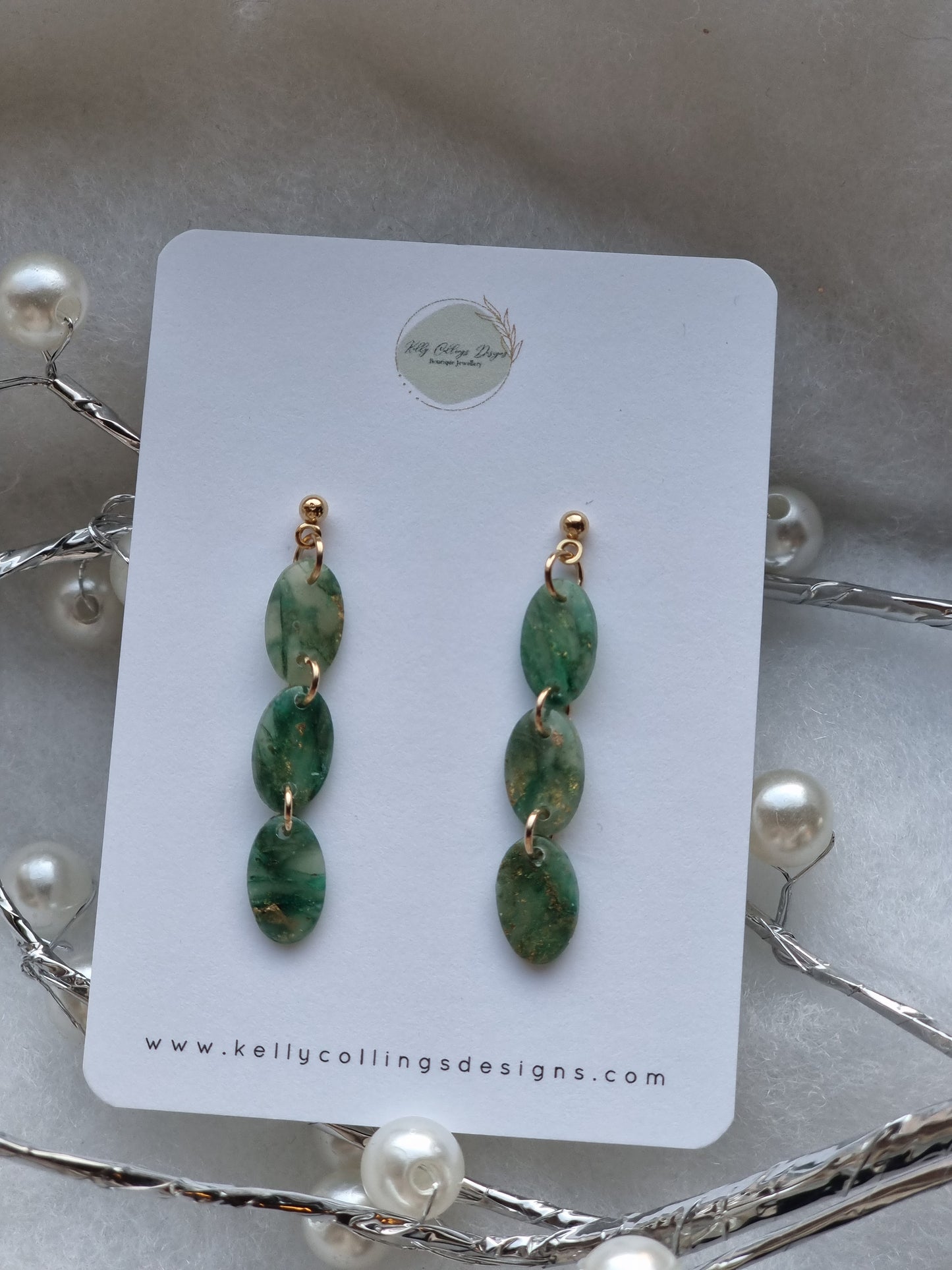 Small oval green and gold dangles| can be switched for fish hook