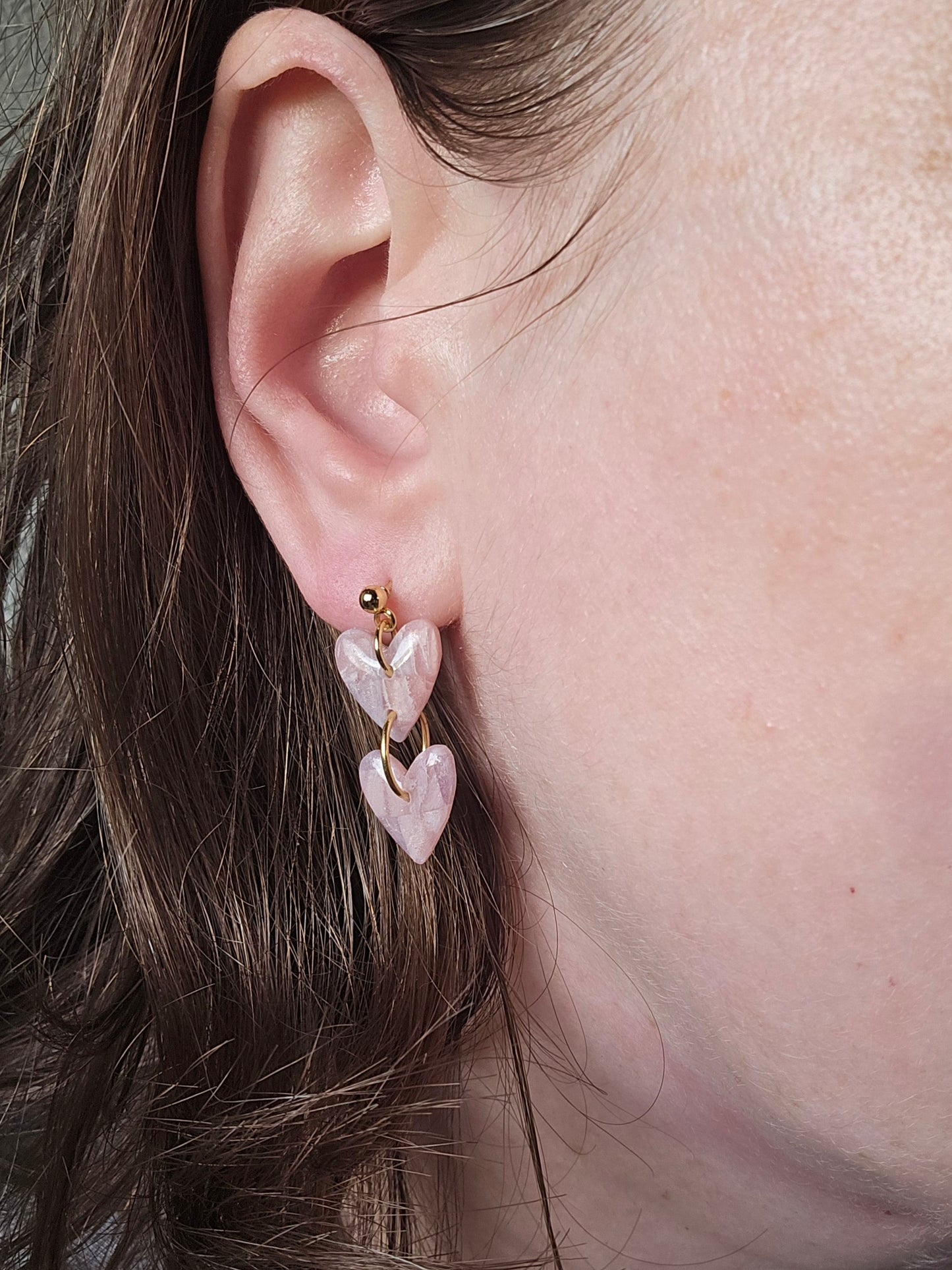 Pink chequered heart dangles| can be switched for silver and fish hooks