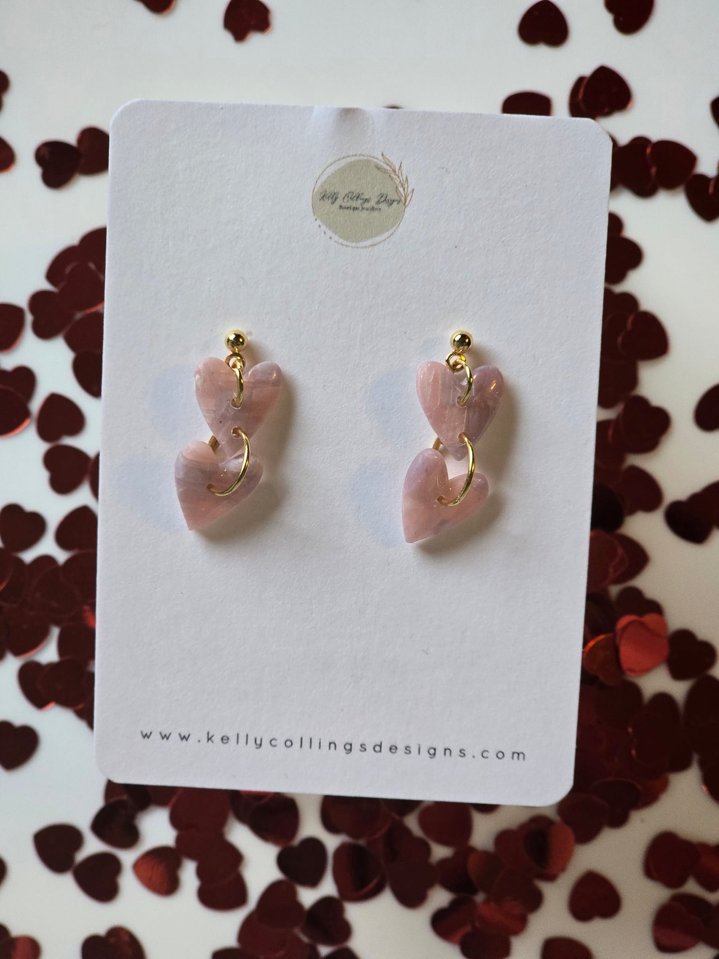 Pink chequered heart dangles| can be switched for silver and fish hooks