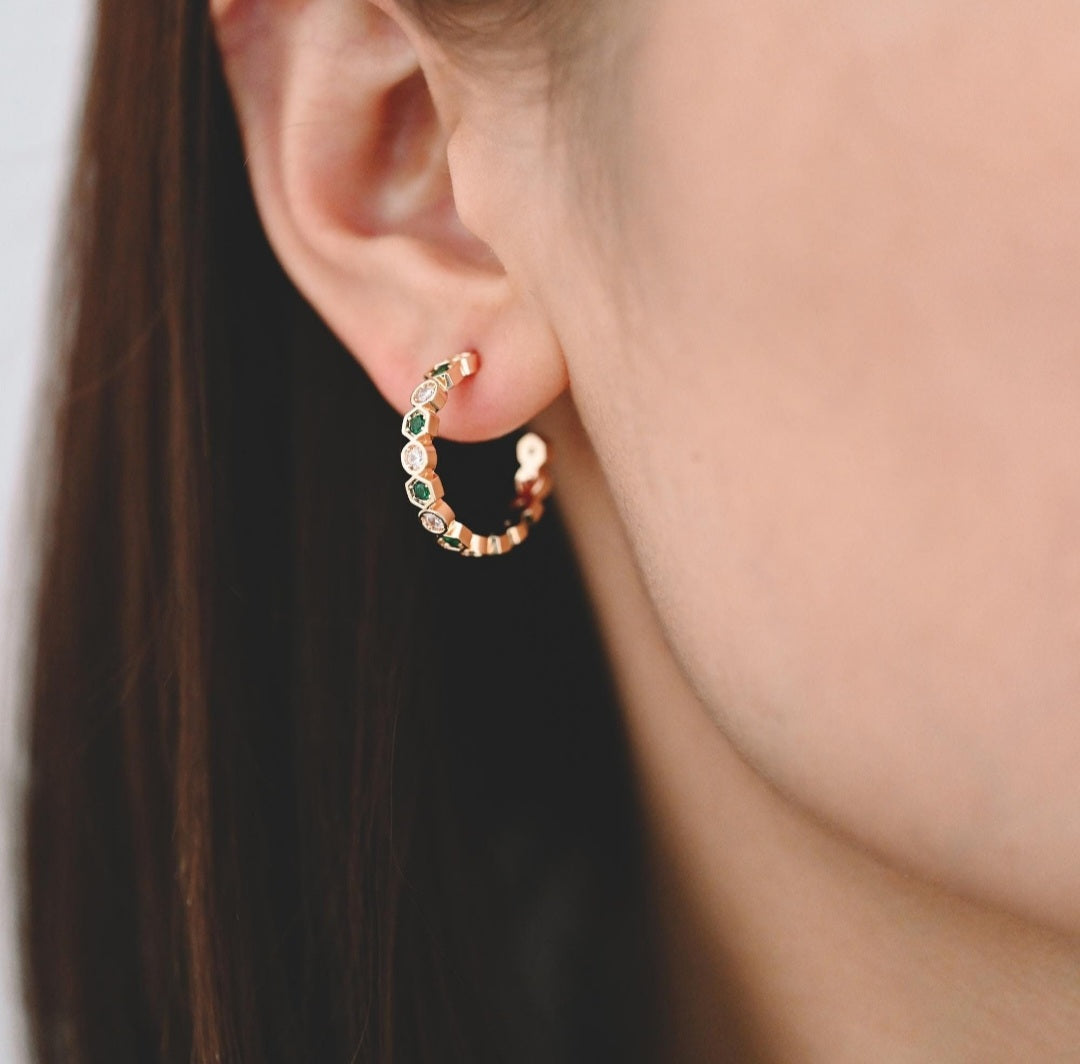 Cz & emerald hoops