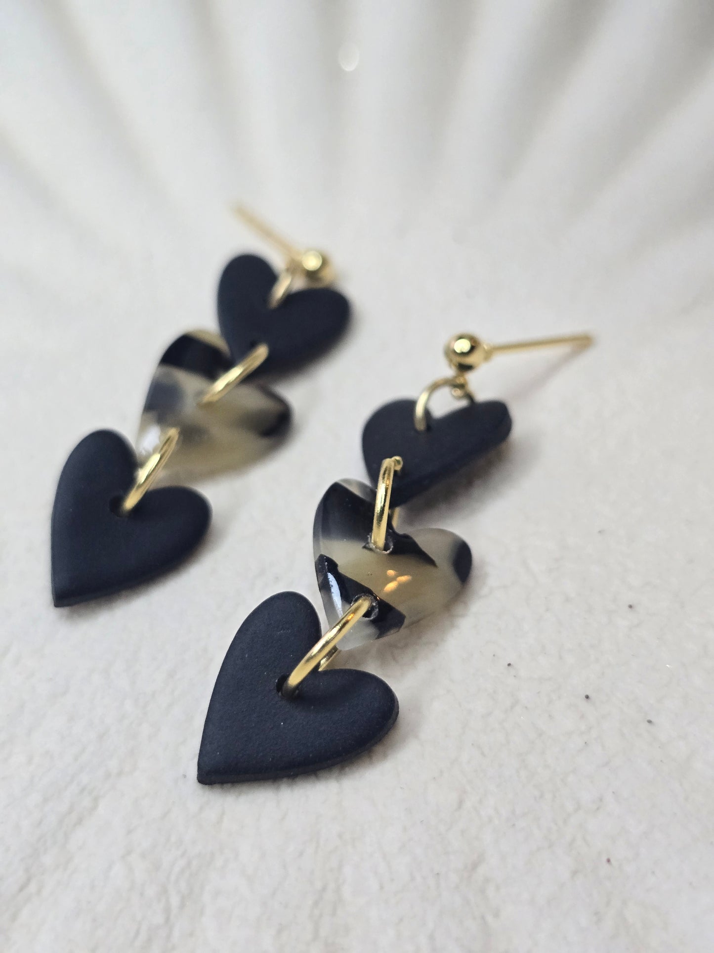 Black and tortoise shell heart dangles| can be switched for silver