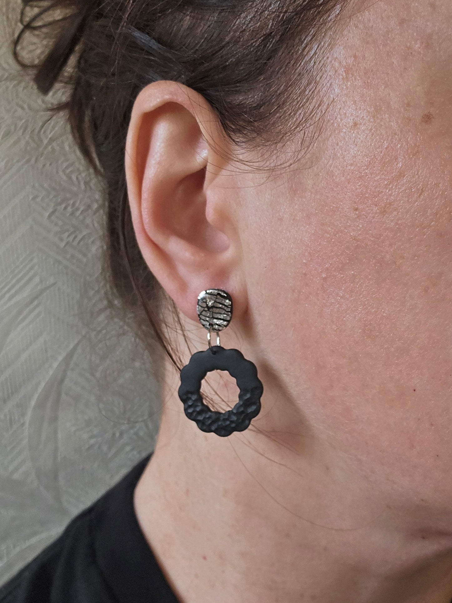 Textured hoop dangles