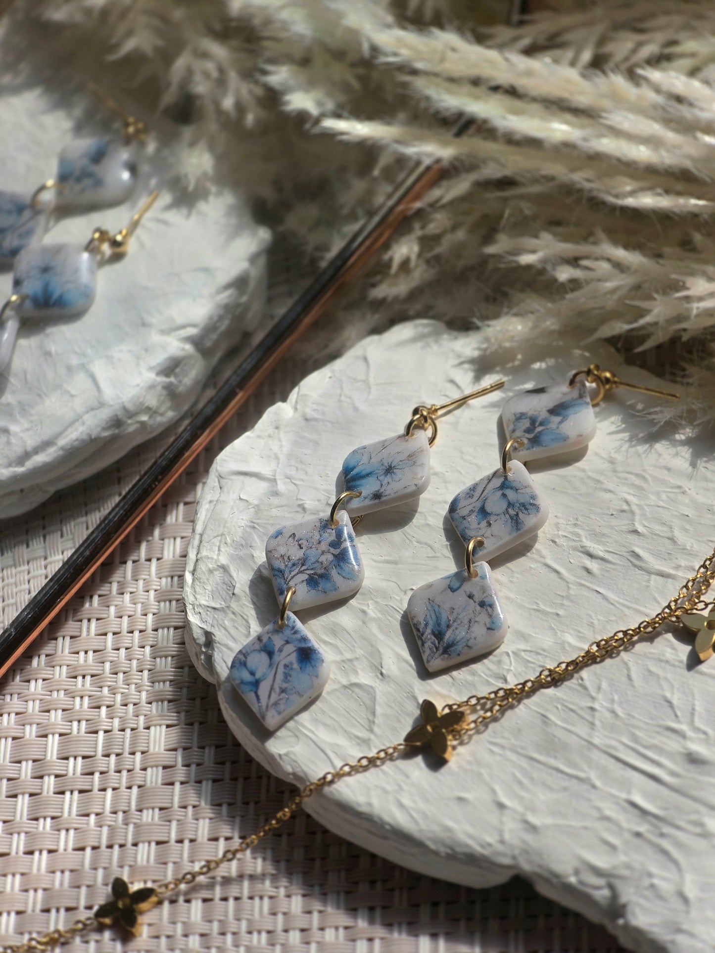Talulah| Trio diamond dangles in blue| Can be switched for silver and fish hooks