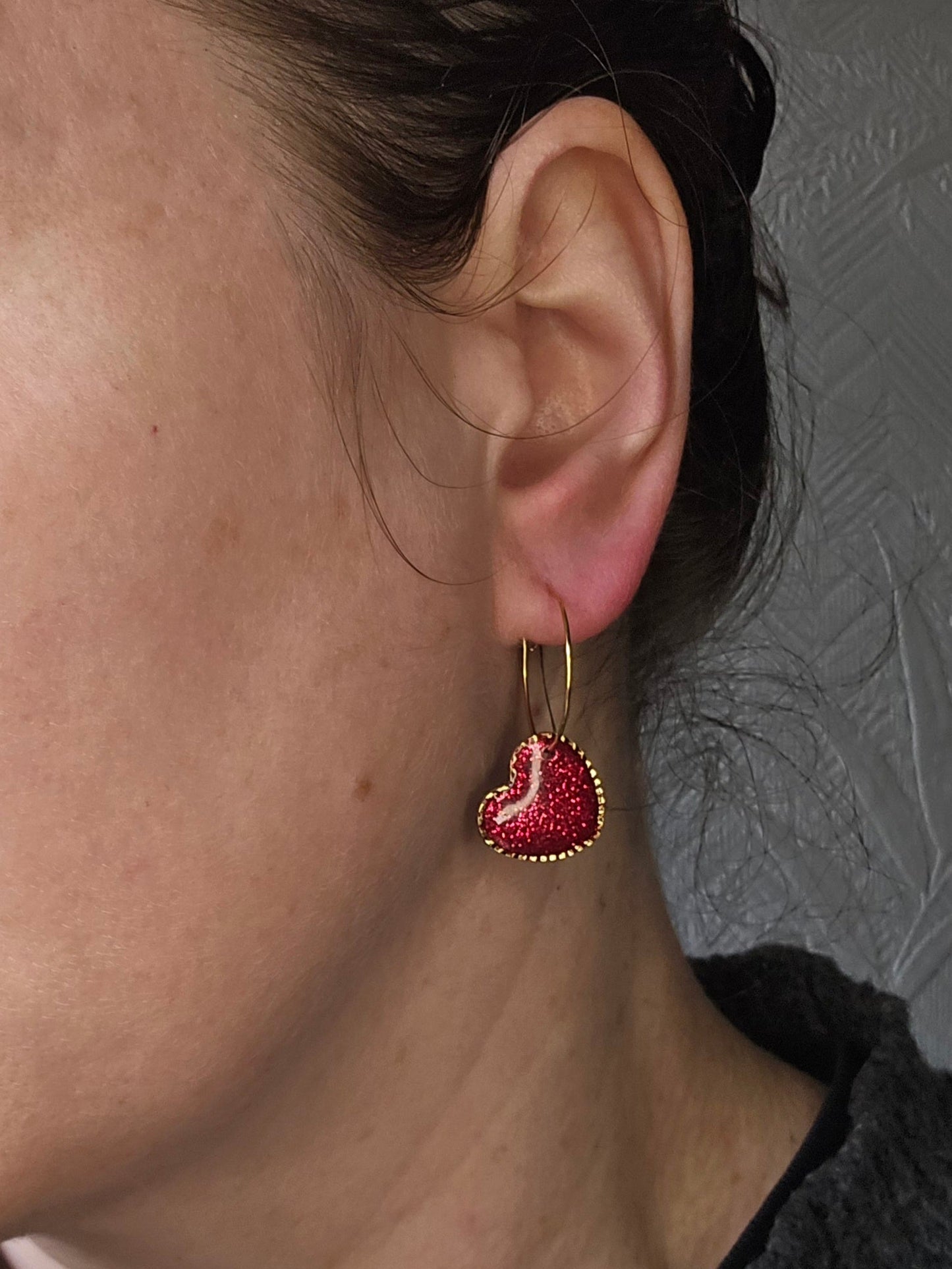 Red glitter heart hoops