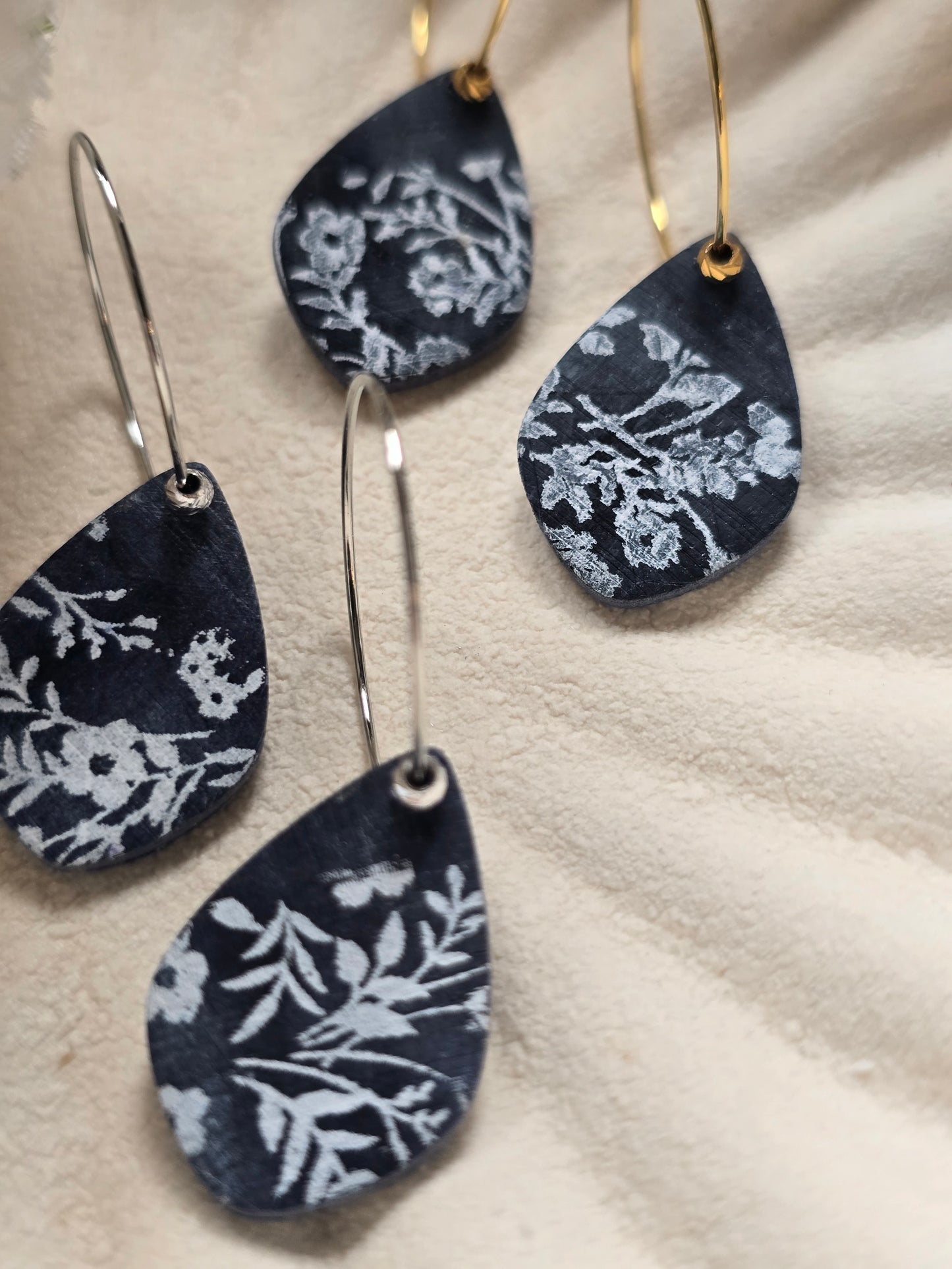 Floral denim hoops