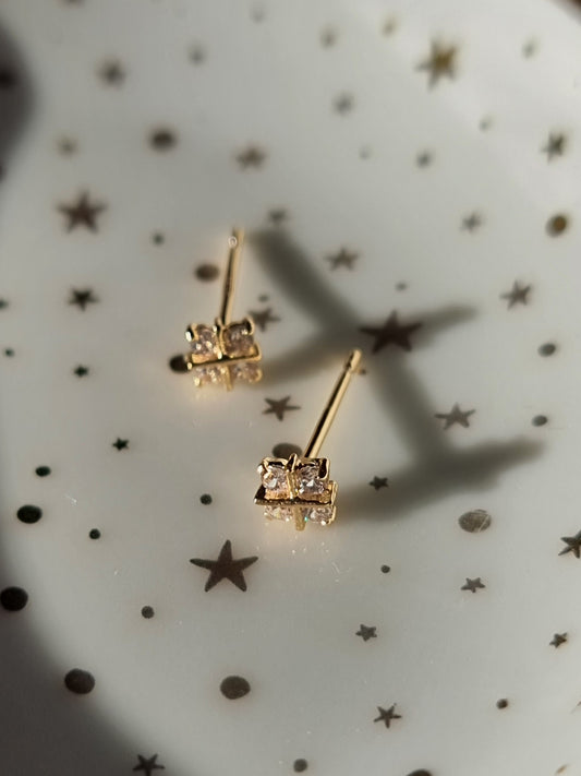 Gold square CZ present studs| Gold jewellery