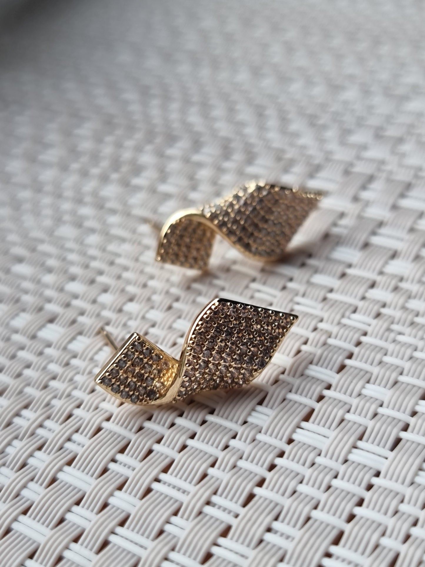 CZ ribbon studs| Gold jewellery