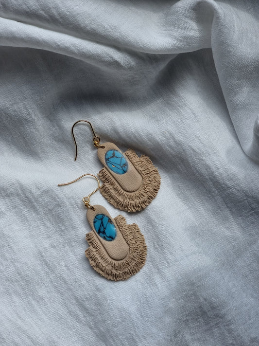 Faux tassle tan & turquoise dangles