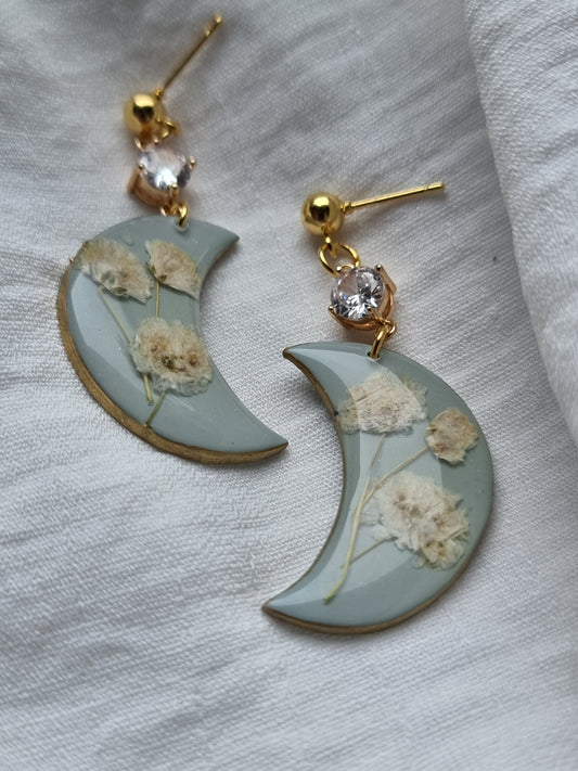 Sage green flower moon dangles