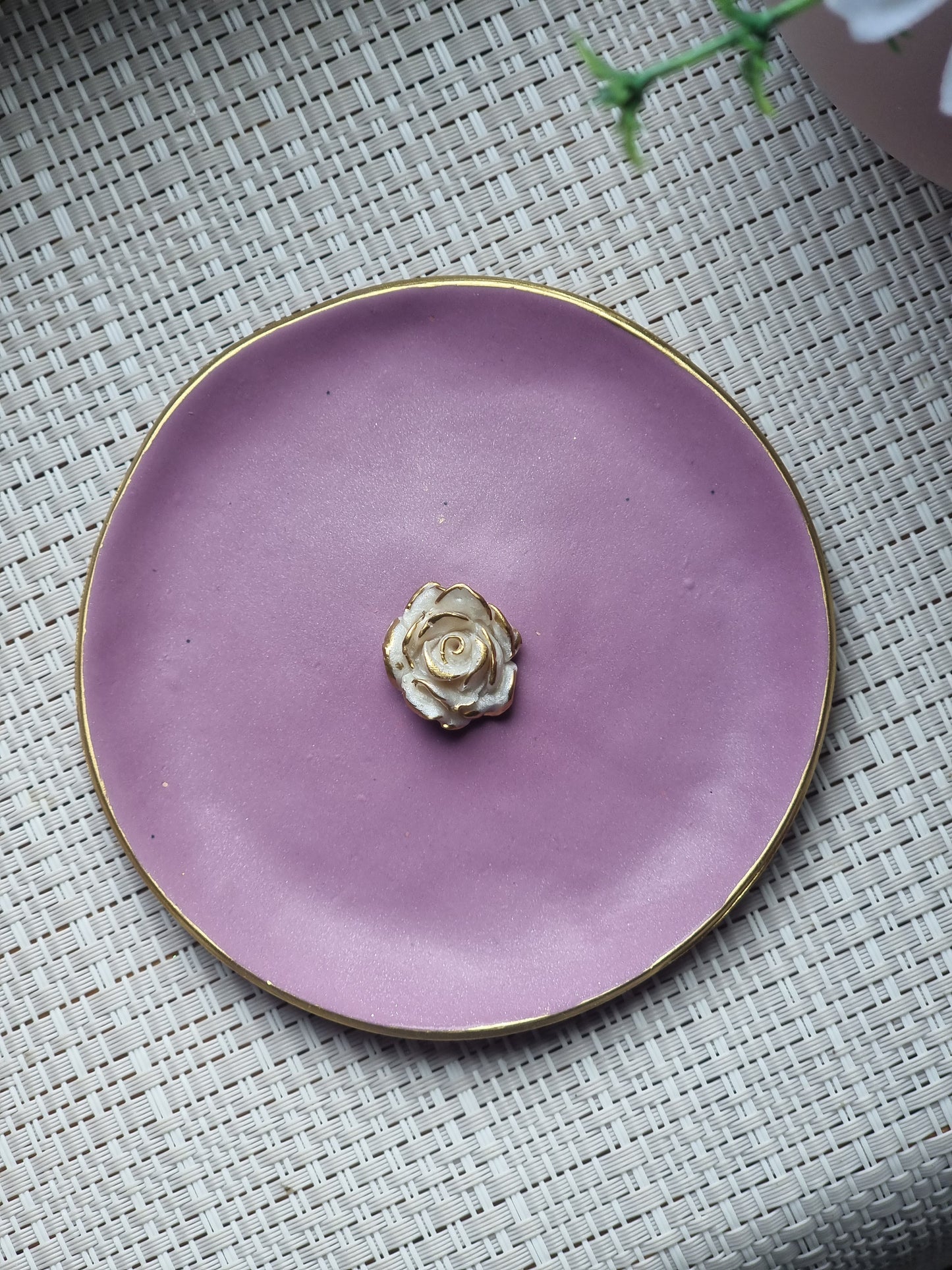 Purple and pearl rose trinket dish