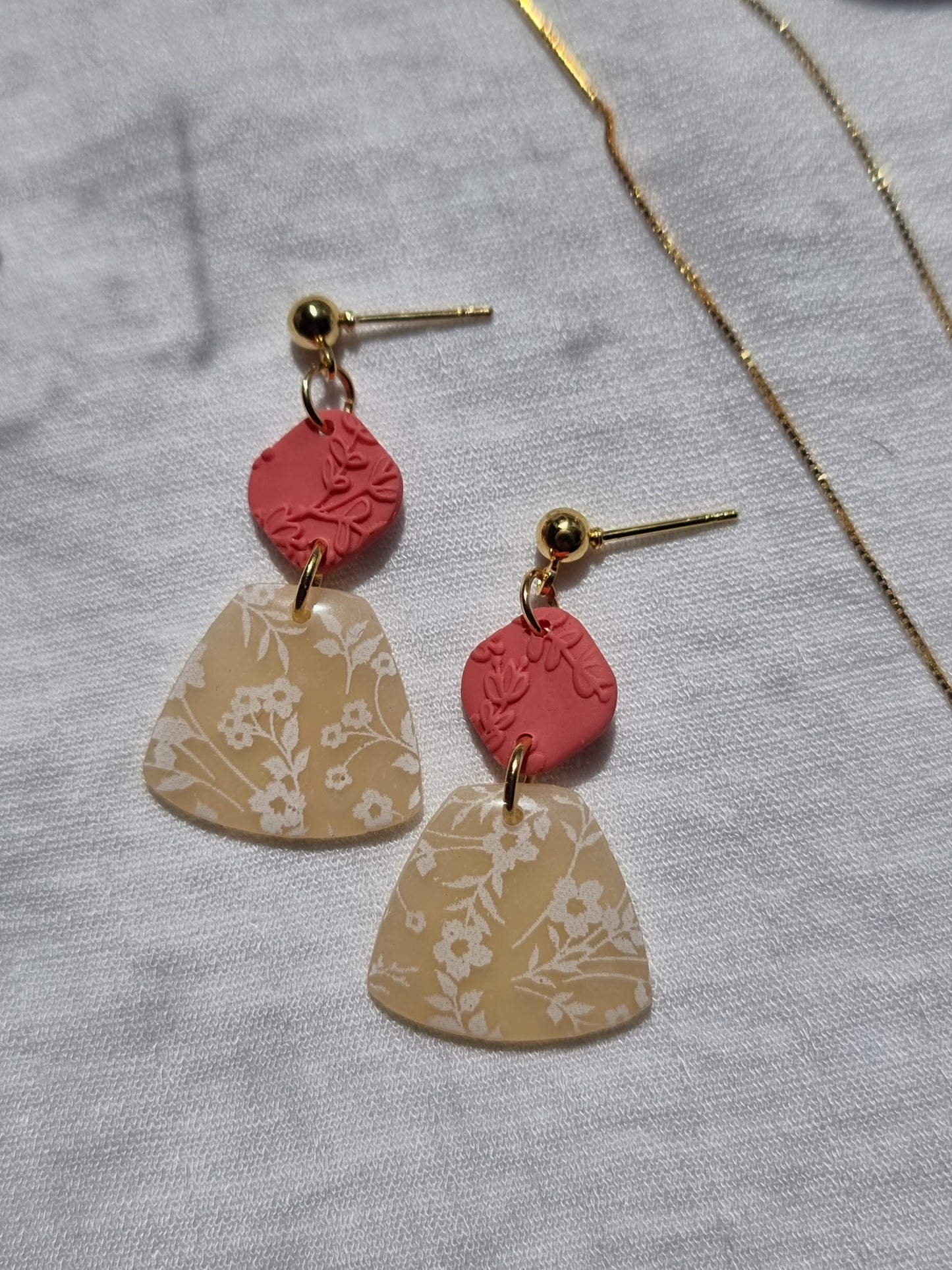 Flower print and pink dangles| can be switched for silver, fish hook