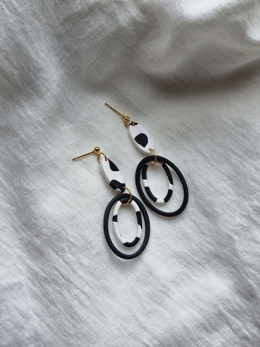 Cow print hoop dangles| can be switched for silver, fish hook