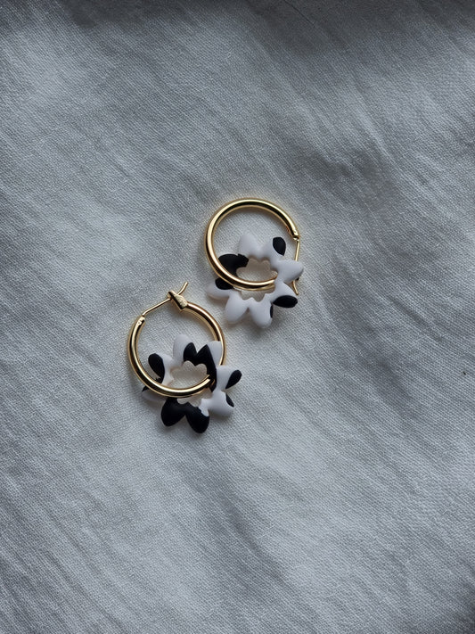 Cow print flower hoops