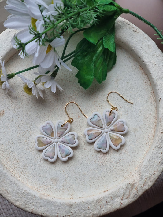 Pastel marble flower dangles| Can be switched for silver