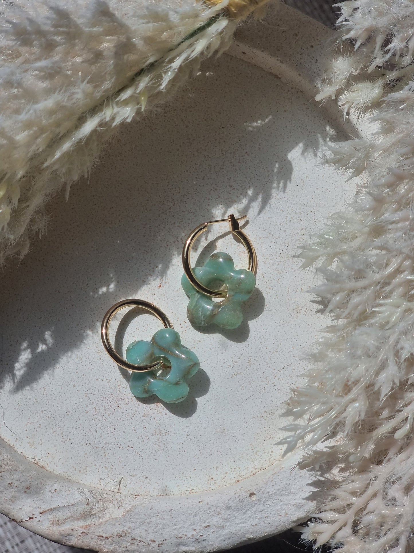 Turquoise flower hoops