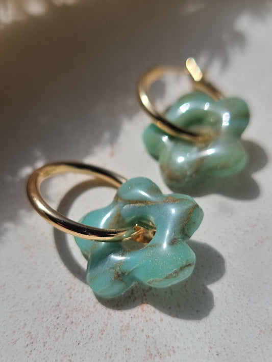 Turquoise flower hoops