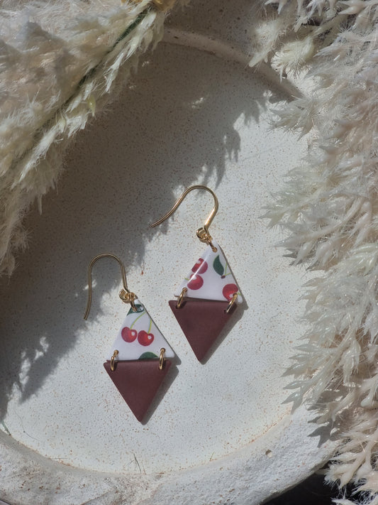 Clara| cherry print dangles| can be switched for silver