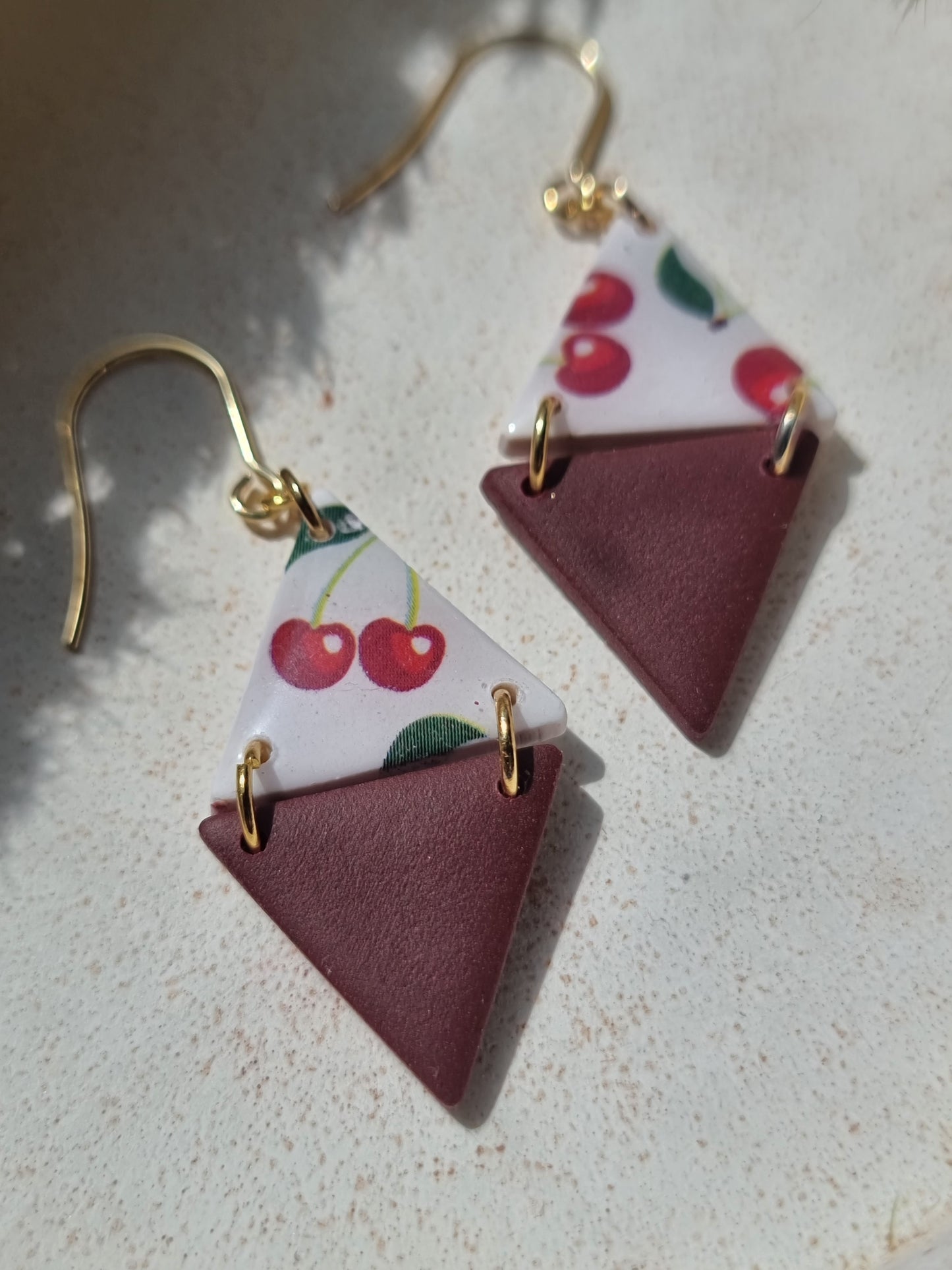 Clara| cherry print dangles| can be switched for silver