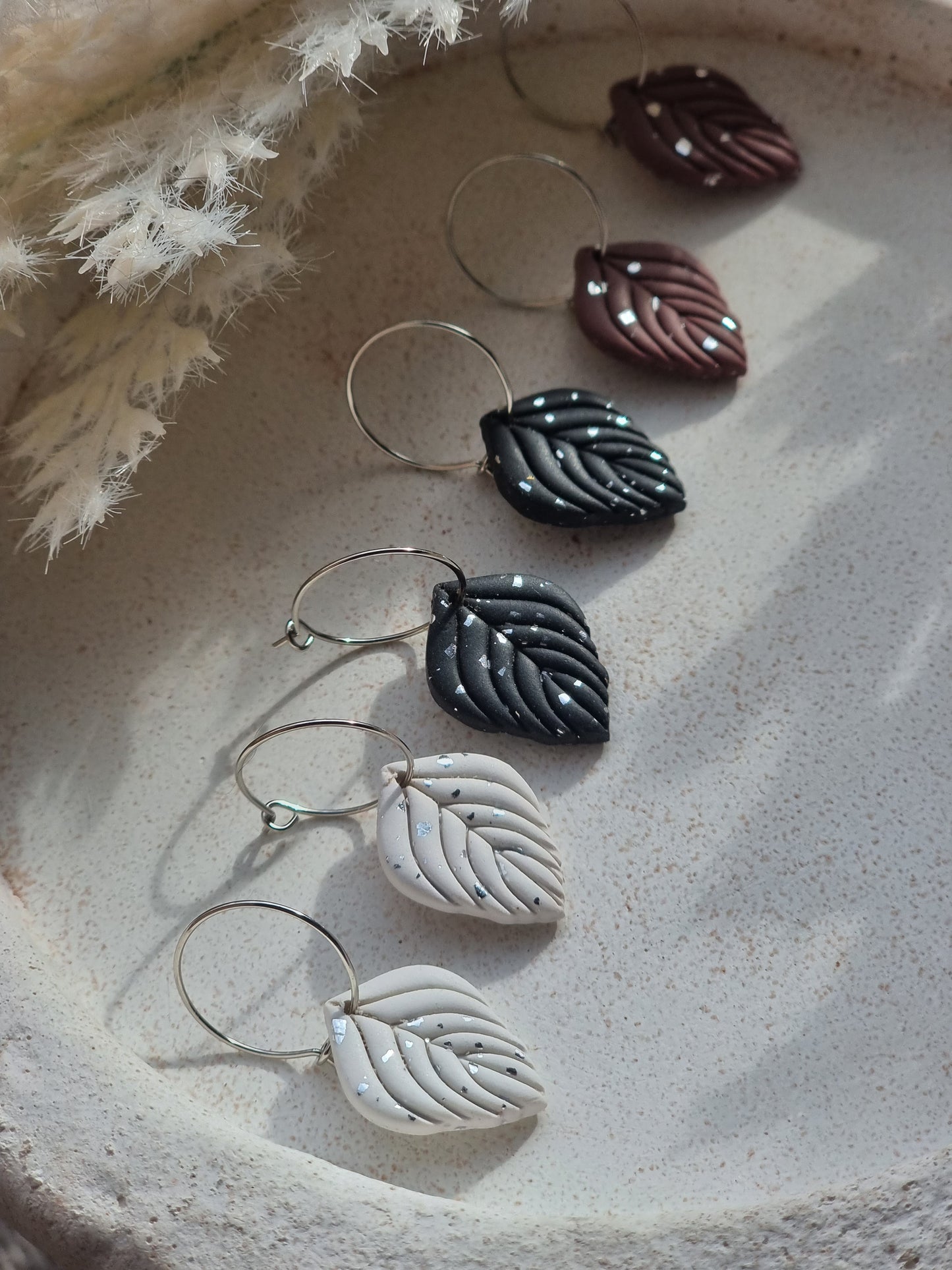 Leaf hoops in silver