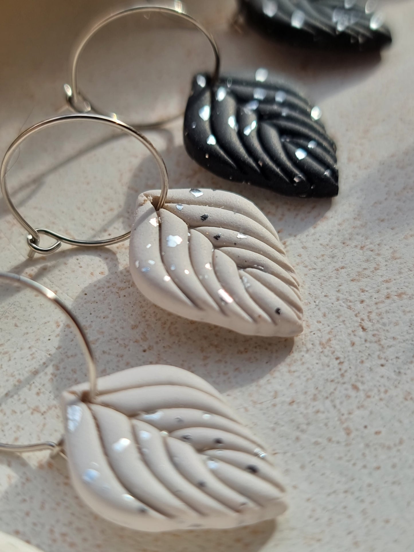 Leaf hoops in silver