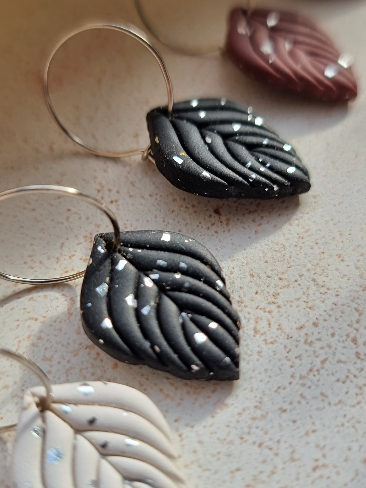 Leaf hoops in silver