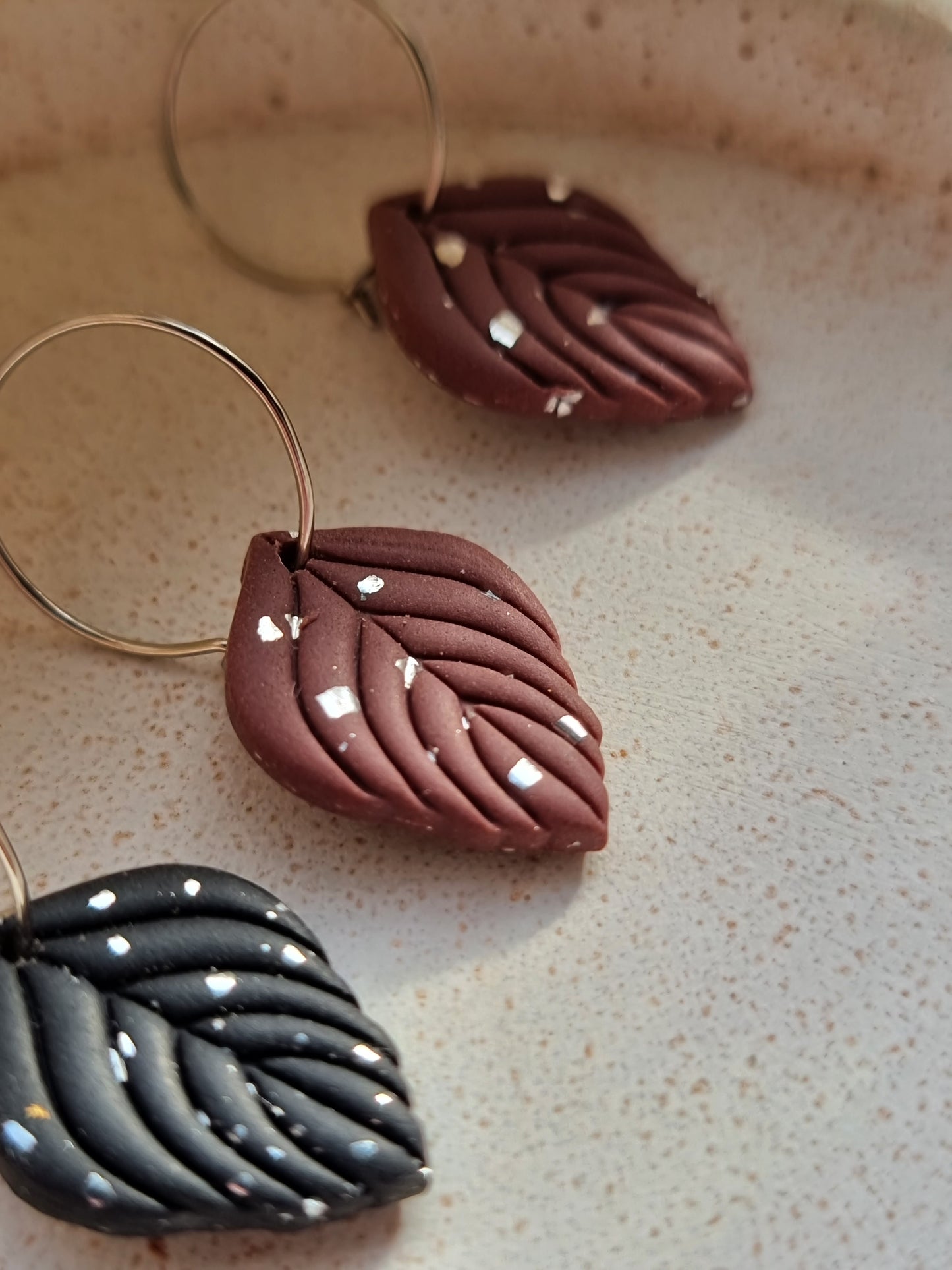 Leaf hoops in silver