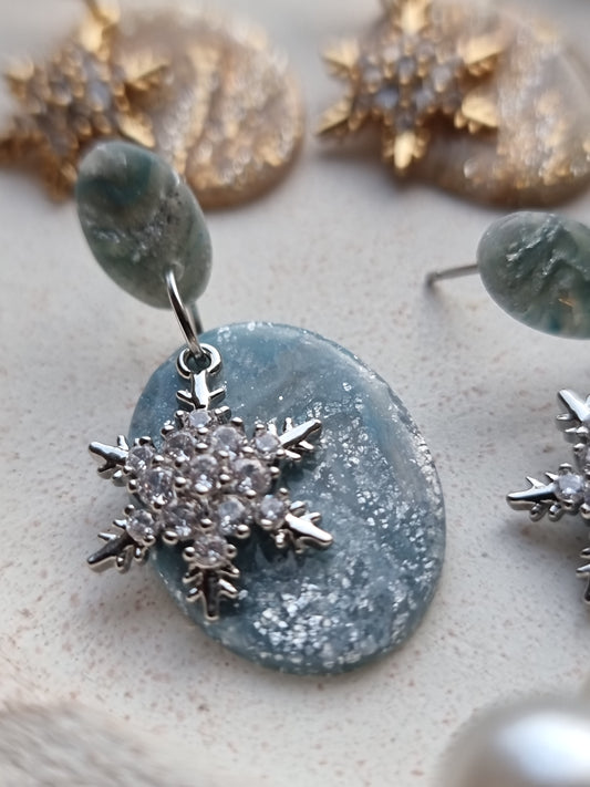Snowflake dangles blue and silver