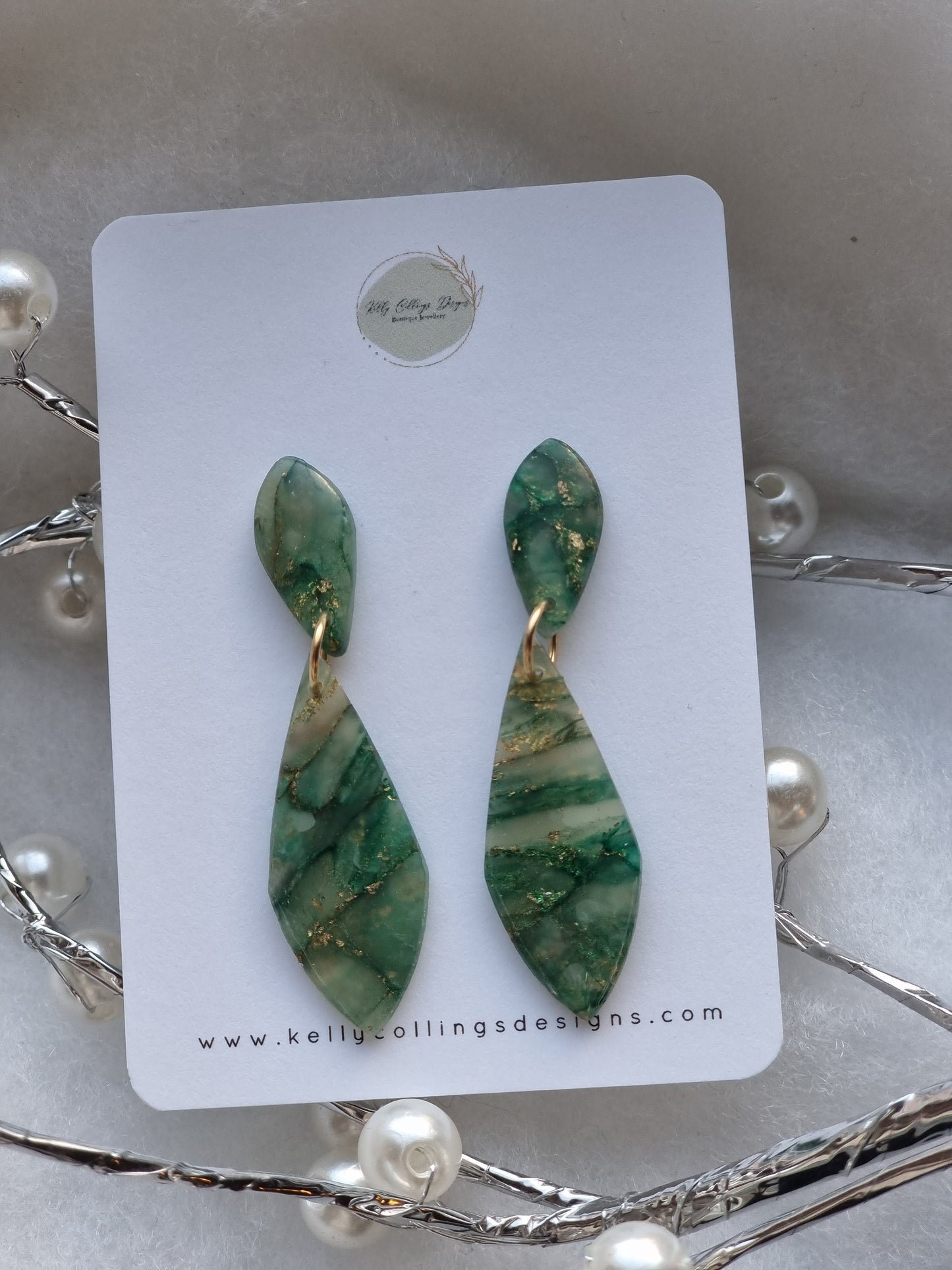 Green and gold teardrop dangles