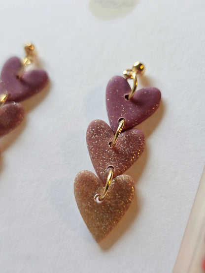 Purple glitter ombre heart dangles| Can be switched for silver and fish hooks