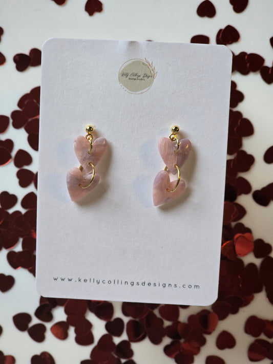 Pink chequered heart dangles|  can be switched for silver and fish hooks