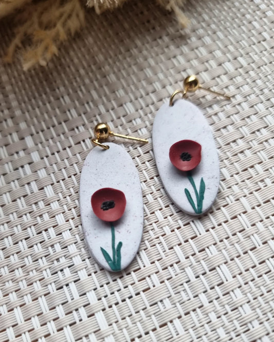 Minimal poppy dangles| Clay earrings