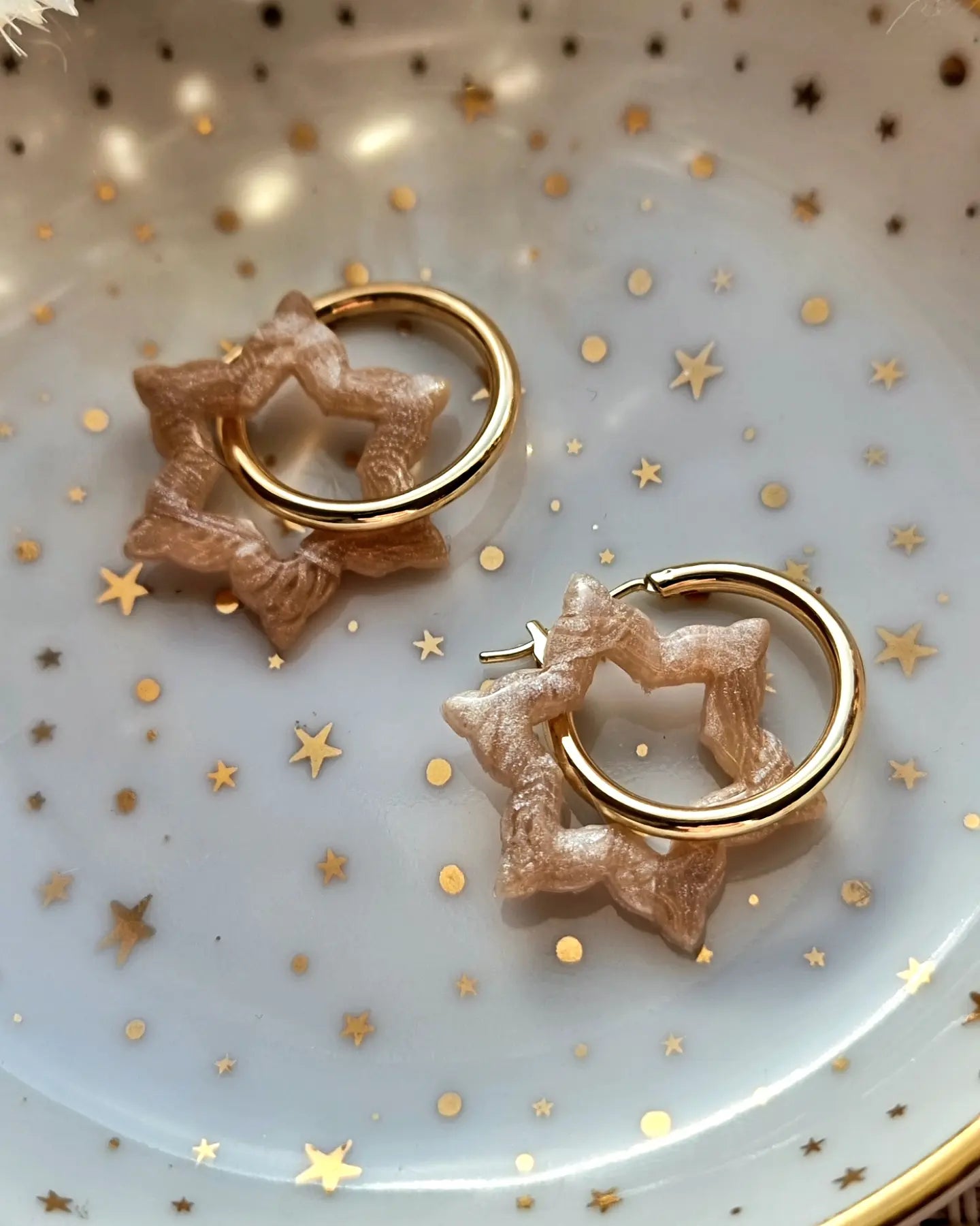 Snowflake pearl hoops| Clay earrings