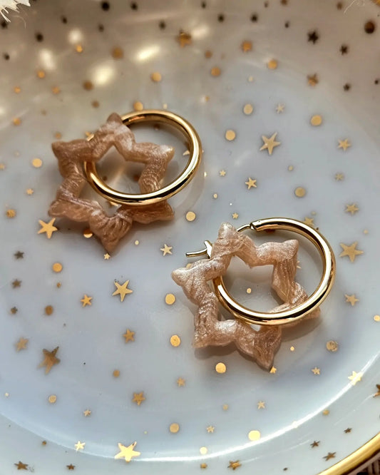 Snowflake pearl hoops| Clay earrings