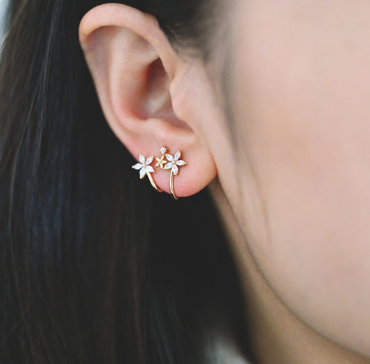 CZ flower ear cuff studs