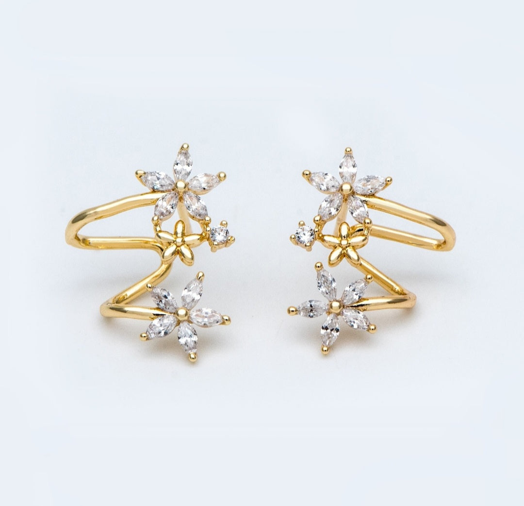 CZ flower ear cuff studs