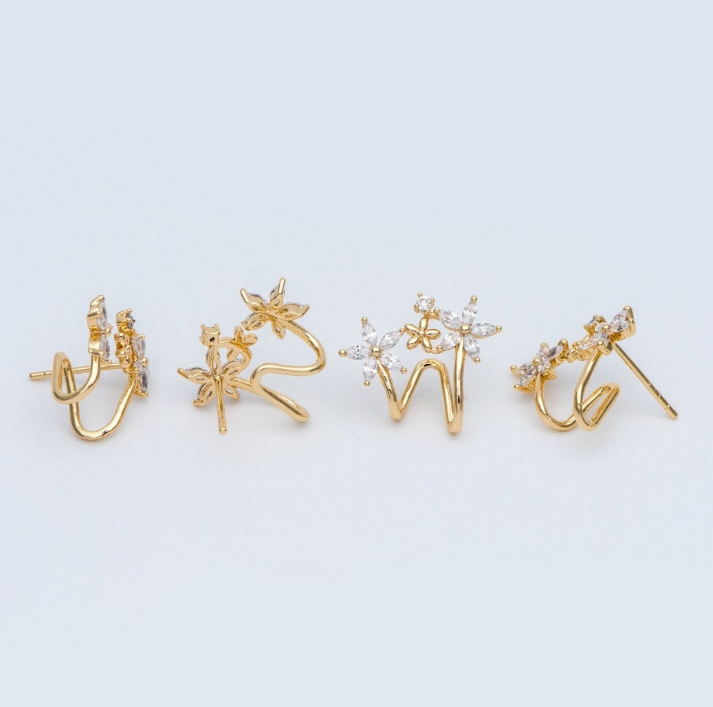 CZ flower ear cuff studs