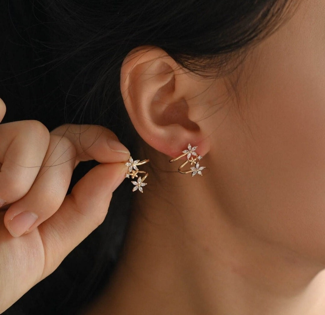 CZ flower ear cuff studs