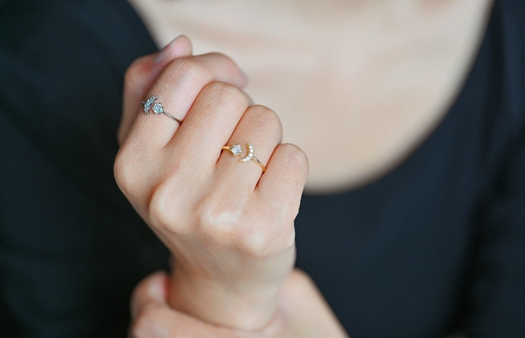 Moon and star adjustable rings