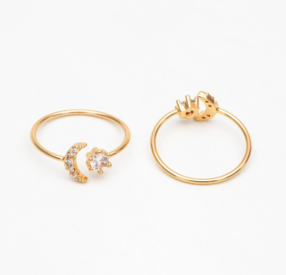 Moon and star adjustable rings