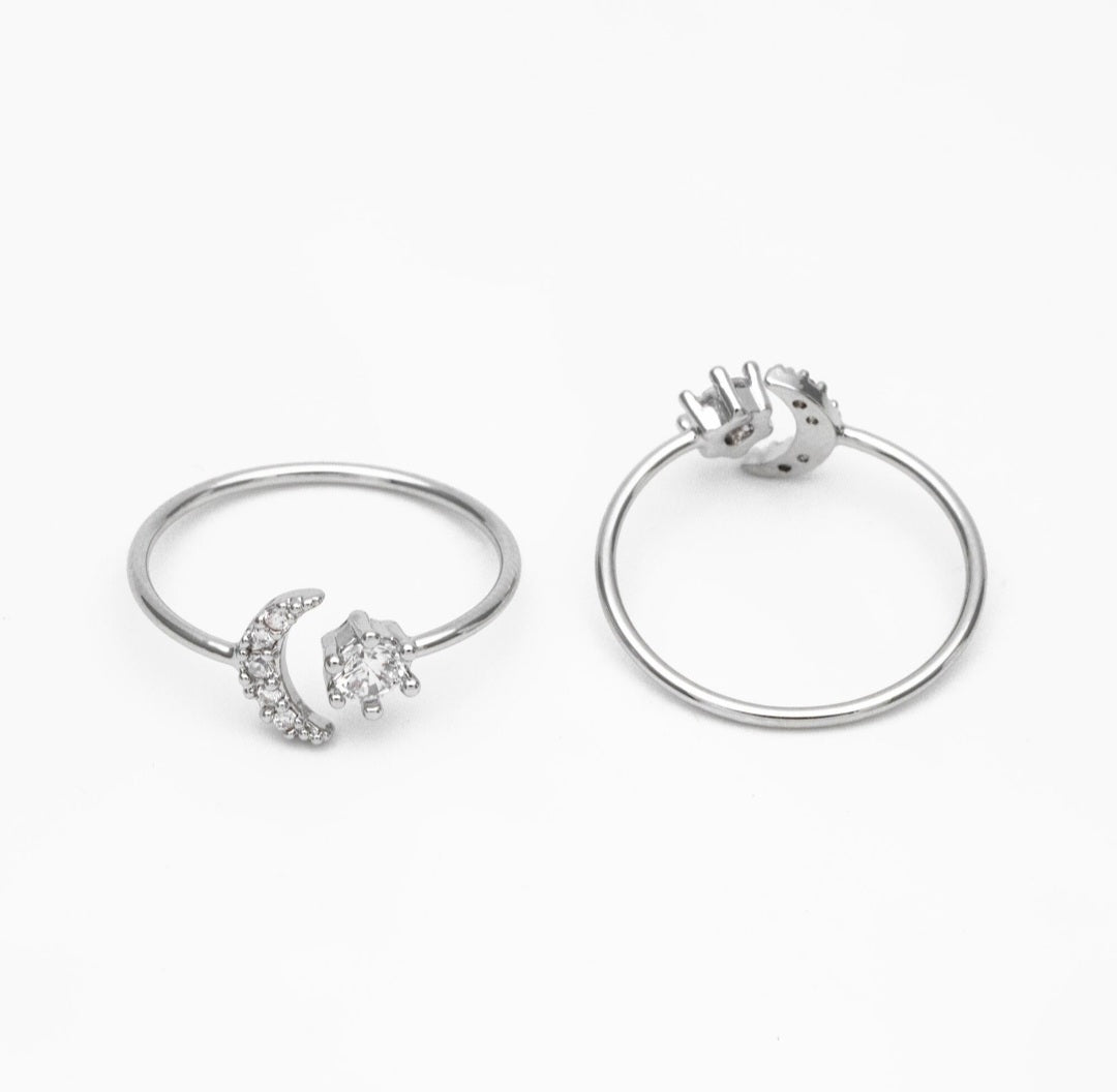 Moon and star adjustable rings