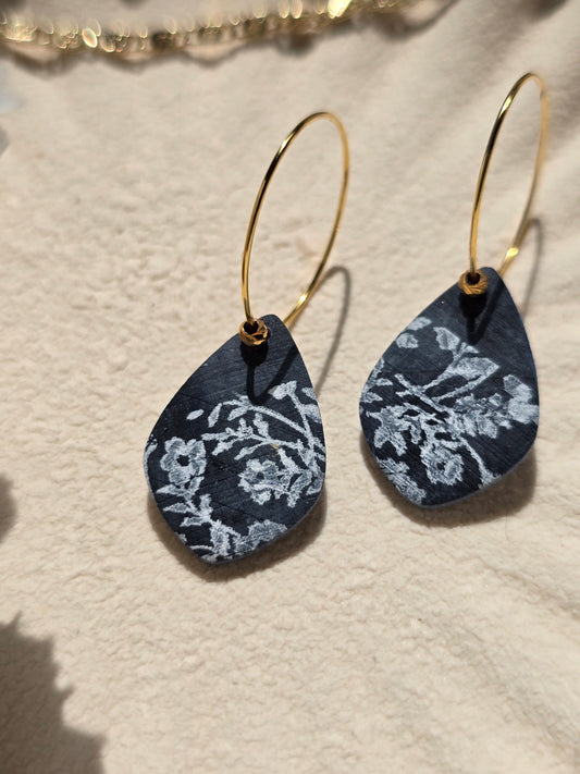 Floral denim hoops